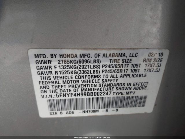 2011 HONDA PILOT 5FNYF4H99BB002247 Photo 8