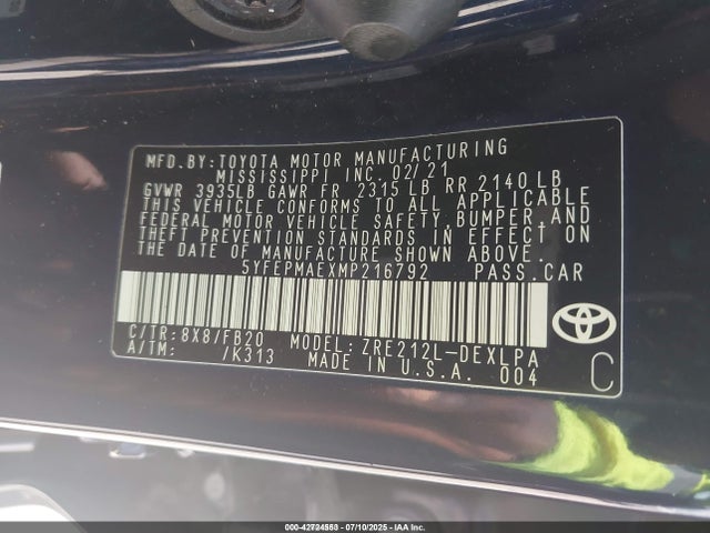 Toyota 2zr-fae 2021 5YFEPMAEXMP216792 Image 9