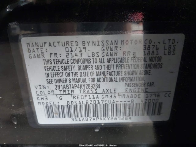 3N1AB7AP4KY289284 Nissan 2019