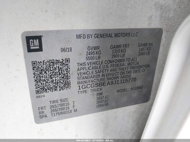 1GCGSBEA9J1315770 Chevrolet lcv - spark ignited direct injection, variable valve timing, dcvcp, e85 max, e0-e100, alum
