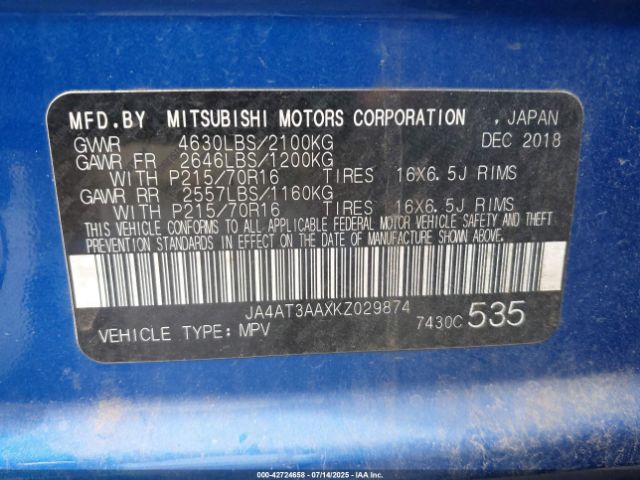 2019 MITSUBISHI ECLIPSE CROSS JA4AT3AAXKZ029874 Photo 8