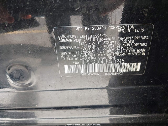 JF2SKAGC4LH483248 Subaru naturally aspirated u5