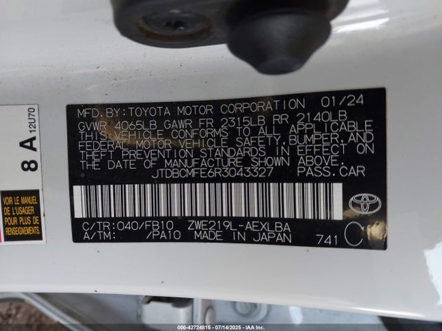 Toyota 2zr-fxe 2024 JTDBCMFE6R3043327 Image 9