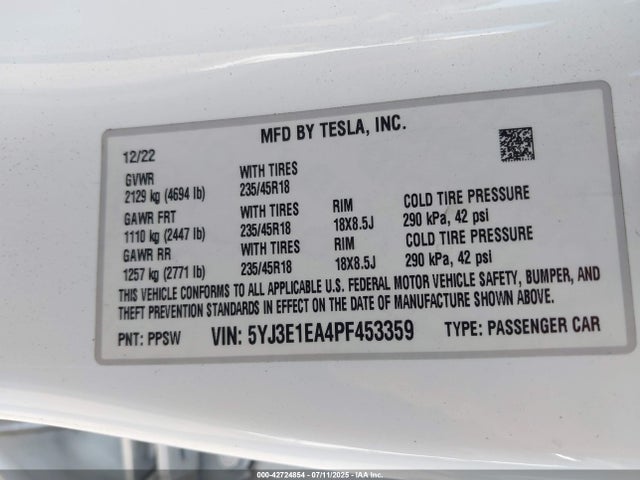 2023 TESLA MODEL 3 5YJ3E1EA4PF453359 Photo 8