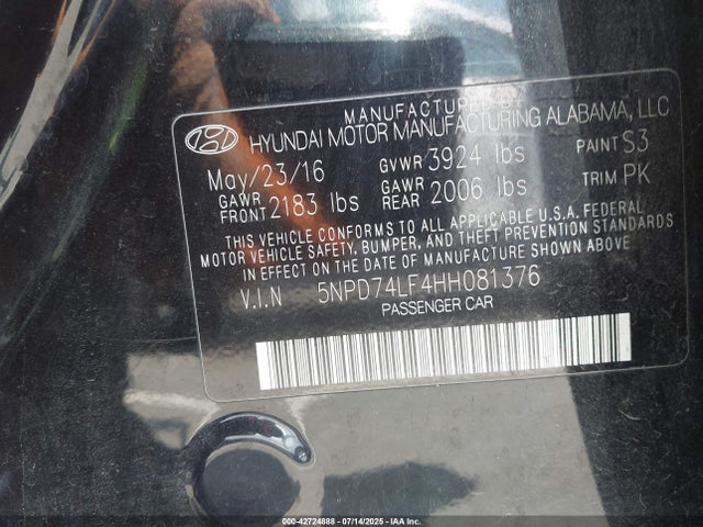 Hyundai Elantra 2017 5NPD74LF4HH081376 Image 9