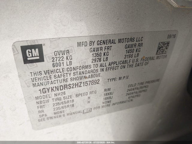 2017 CADILLAC XT5 1GYKNDRS2HZ157892 Photo 8