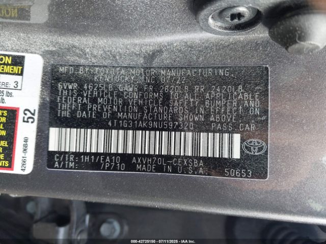 2022 TOYOTA CAMRY 4T1G31AK9NU597320 Photo 8