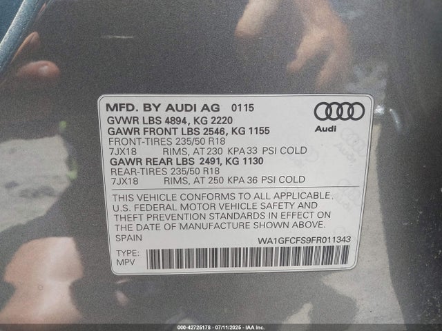 2015 AUDI Q3 WA1GFCFS9FR011343 Photo 8