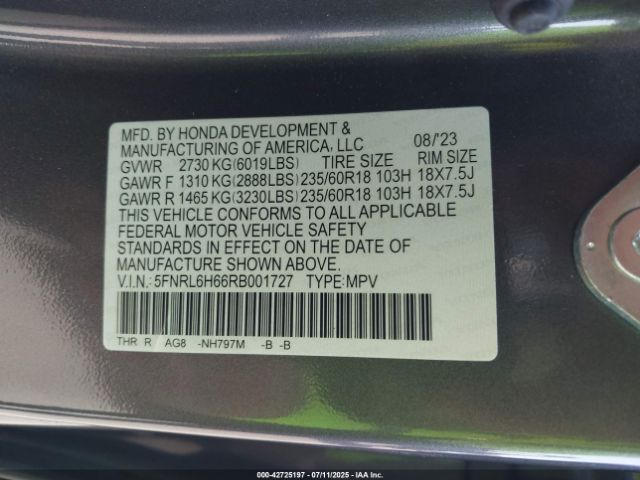2024 HONDA ODYSSEY 5FNRL6H66RB001727 Photo 8