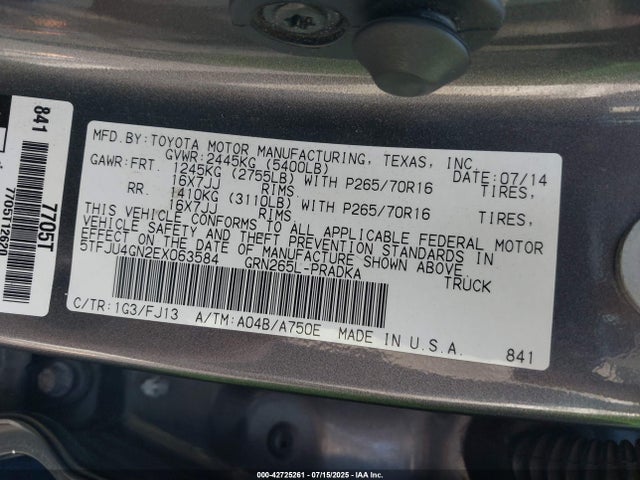 5TFJU4GN2EX063584 Toyota 1gr-fe