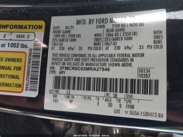 2021 FORD BRONCO SPORT 3FMCR9C65MRA27946 Photo 8