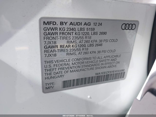 2025 AUDI Q3 WA1EECF37S1032090 Photo 8