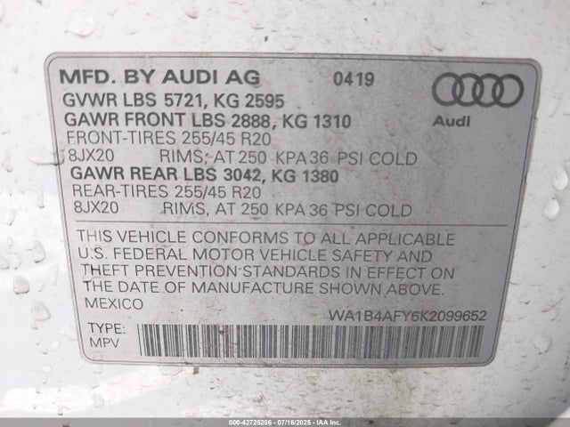WA1B4AFY6K2099652 Audi SQ5