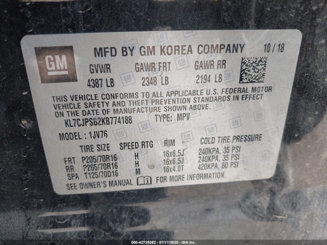 Chevrolet luv - mfi, variable valve timing, e85 max, alum 2019 KL7CJPSB2KB774188 Image 9