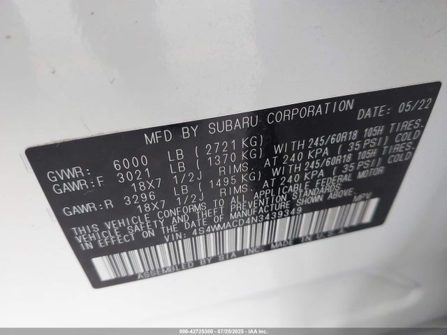 4S4WMACD4N3439349 Subaru 2022