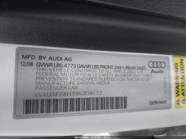 2009 AUDI A4 WAUAF48H39K009472 Photo 8