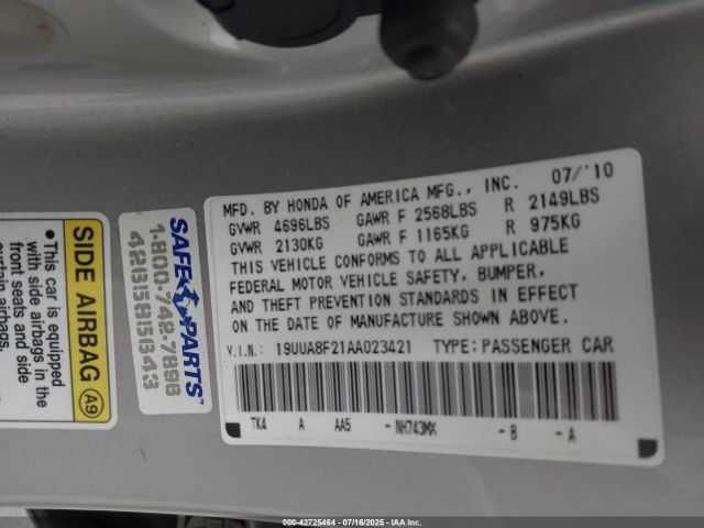 2010 ACURA TL 19UUA8F21AA023421 Photo 8