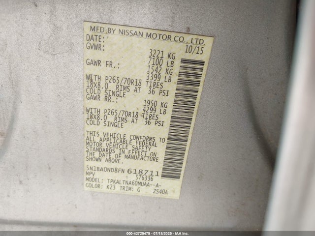 2015 NISSAN ARMADA 5N1BA0ND8FN618711 Photo 8
