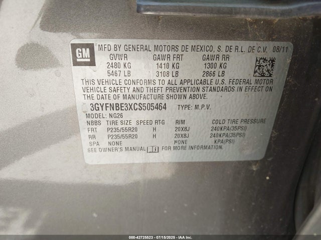 2012 CADILLAC SRX 3GYFNBE3XCS505464 Photo 8
