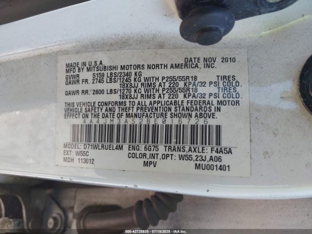 2011 MITSUBISHI ENDEAVOR 4A4JM3AS2BE016726 Photo 8