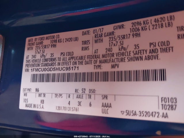 Ford gtdi sigma w/premium fuel 2017 1FMCU0GD5HUC95171 Image 9