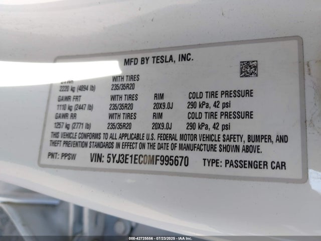 2021 TESLA MODEL 3 5YJ3E1EC0MF995670 Photo 8