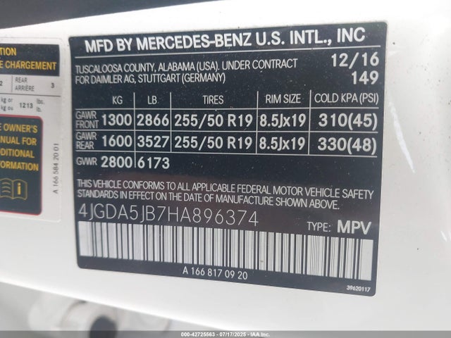 Mercedes-Benz m276 2017 4JGDA5JB7HA896374 Image 9