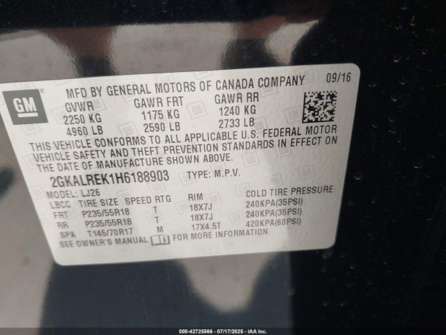 2GKALREK1H6188903 GMC lea - sidi: spark ignited direct injection, e85 max, alum