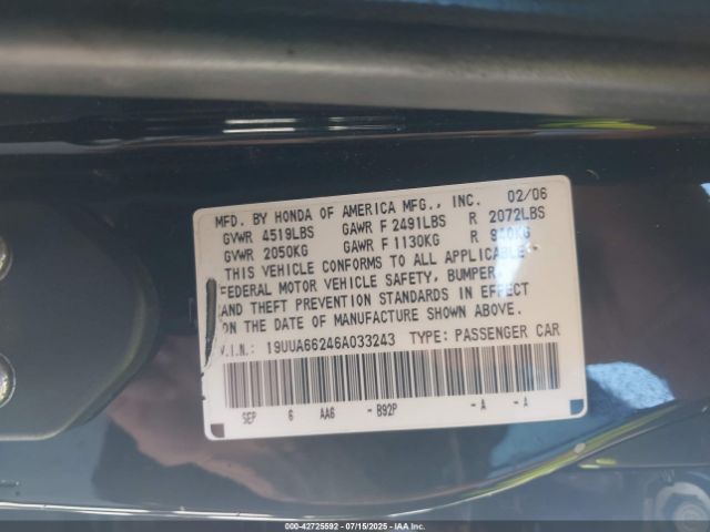2006 ACURA TL 19UUA66246A033243 Photo 8