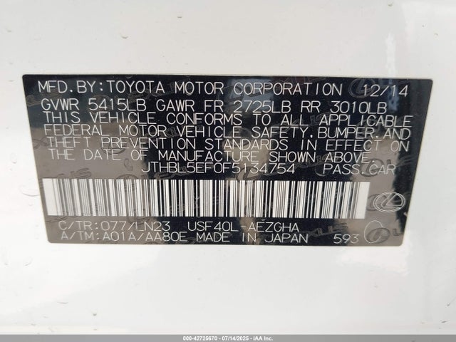 Lexus 2ur-fse + 1km 2015 JTHBL5EF0F5134754 Image 9