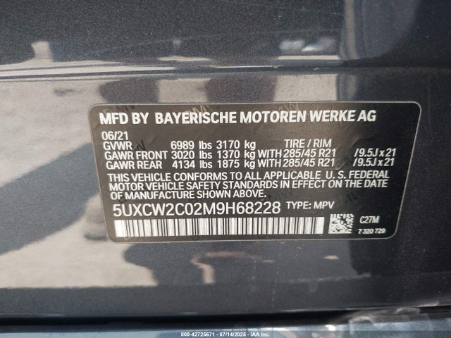 5UXCW2C02M9H68228 BMW X7