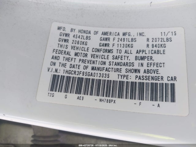 Honda j35y1 2016 1HGCR3F95GA013035 Image 9