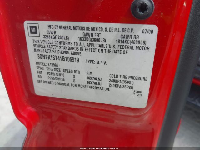 2001 CHEVROLET SUBURBAN 1500 3GNFK16T41G106919 Photo 8