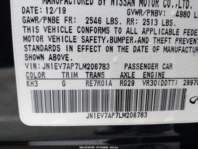 JN1EV7AP7LM206783 Infiniti Q50