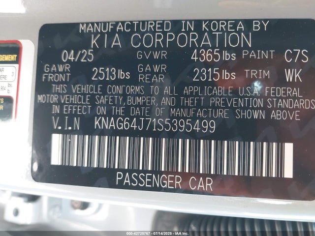 KNAG64J71S5395499 KIA gdi theta iii