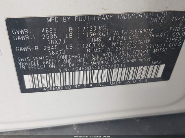 2016 SUBARU OUTBACK 4S4BSBNC8G3248311 Photo 8
