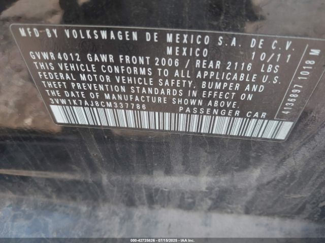 2012 VOLKSWAGEN JETTA 3VW1K7AJ8CM337786 Photo 8