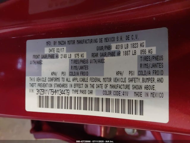 3MZBN1V75HM134479 Mazda pe