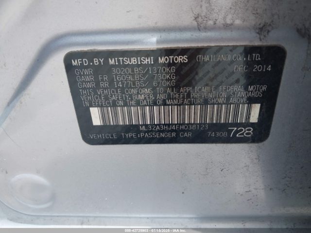 2015 MITSUBISHI MIRAGE ML32A3HJ4FH038123 Photo 8