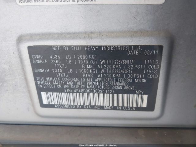 2012 SUBARU OUTBACK 4S4BRBKC3C3211127 Photo 8