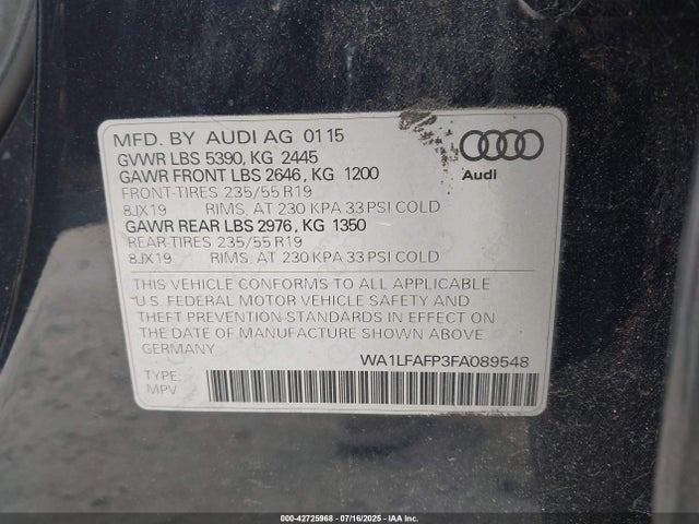 2015 AUDI Q5 WA1LFAFP3FA089548 Photo 8