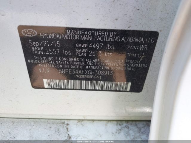 2016 HYUNDAI SONATA 5NPE34AFXGH308913 Photo 8