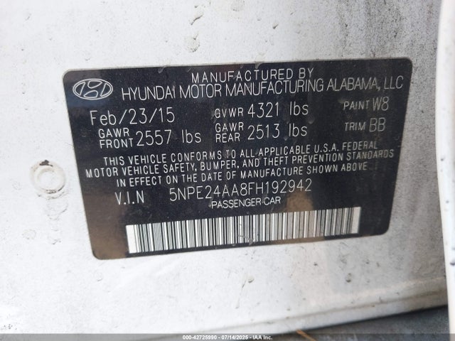 5NPE24AA8FH192942 Hyundai dohc t-gdi gamma