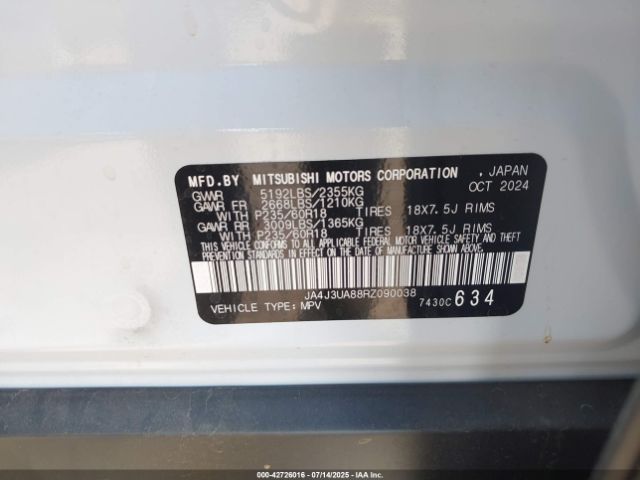 2024 MITSUBISHI OUTLANDER JA4J3UA88RZ090038 Photo 8