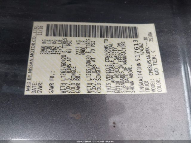 2017 NISSAN TITAN XD 1N6AA1F41HN517613 Photo 8