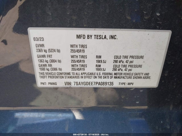 7SAYGDEE7PA089135 Tesla 2023
