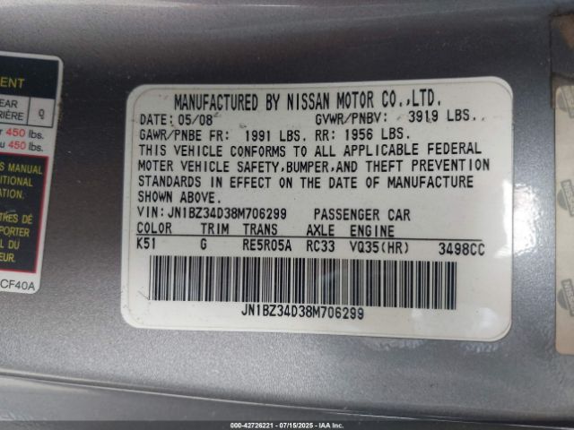 2008 NISSAN 350Z JN1BZ34D38M706299 Photo 8