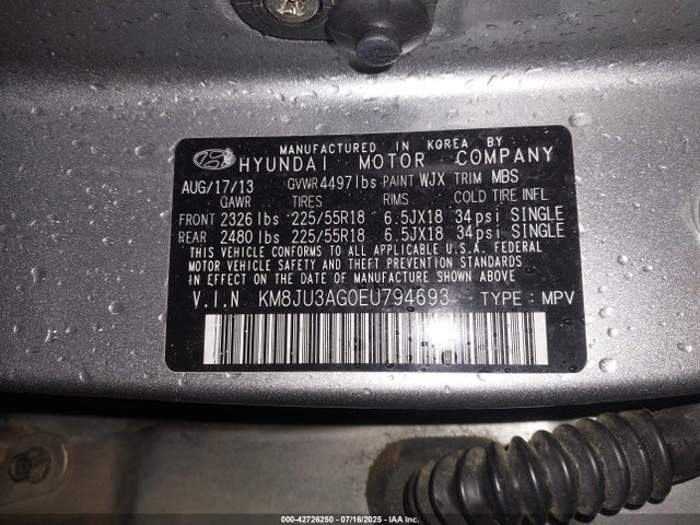 KM8JU3AG0EU794693 Hyundai gdi theta ii