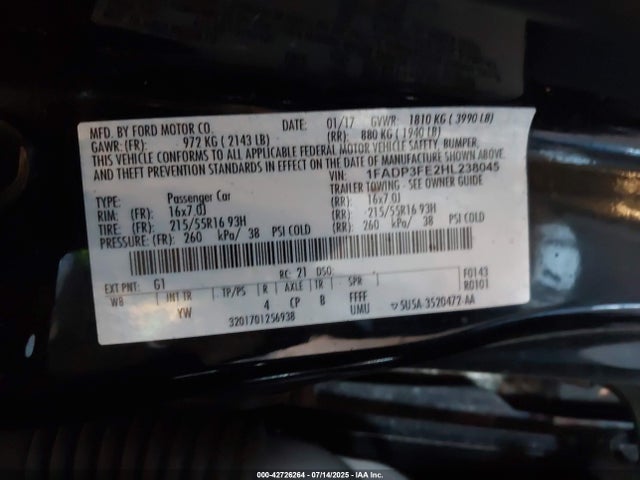 Ford 1.0l gtdi 2017 1FADP3FE2HL238045 Image 9