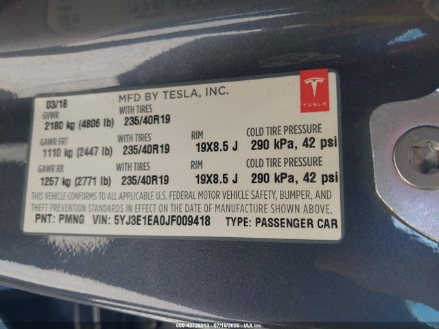 2018 TESLA MODEL 3 5YJ3E1EA0JF009418 Photo 8